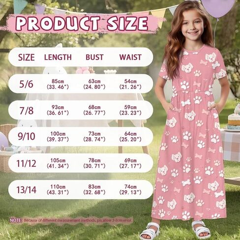 Girls Maxi Dress Kids Short Sleeve Round Neck Casual Dress with Pockets Floral Print Loose Summer Long Dresses in Saudi Arabia