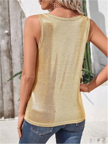 OYOANGLE Women's Metallic Tank Top Scoop Neck Party Sleeveless Glitter Tops in Saudi Arabia