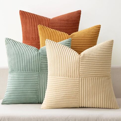 MIULEE Teal Orange Decorative Throw Pillow Covers 18x18 Inch Set of 4 Boho Corduroy Striped Cushion Cases Modern Farmhouse Patchwork Pillow Cases for Couch Sofa Bedroom Fall Home Decor in Saudi Arabia