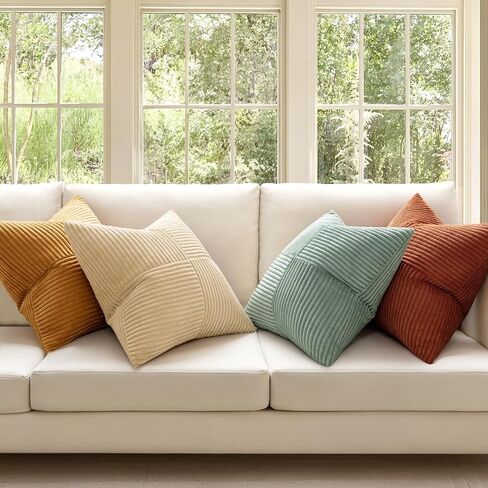 MIULEE Teal Orange Decorative Throw Pillow Covers 18x18 Inch Set of 4 Boho Corduroy Striped Cushion Cases Modern Farmhouse Patchwork Pillow Cases for Couch Sofa Bedroom Fall Home Decor in Saudi Arabia