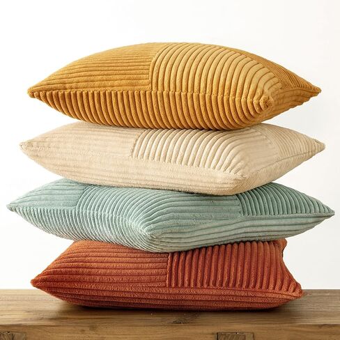 MIULEE Teal Orange Decorative Throw Pillow Covers 18x18 Inch Set of 4 Boho Corduroy Striped Cushion Cases Modern Farmhouse Patchwork Pillow Cases for Couch Sofa Bedroom Fall Home Decor in Saudi Arabia