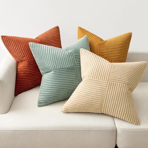 MIULEE Teal Orange Decorative Throw Pillow Covers 18x18 Inch Set of 4 Boho Corduroy Striped Cushion Cases Modern Farmhouse Patchwork Pillow Cases for Couch Sofa Bedroom Fall Home Decor in Saudi Arabia