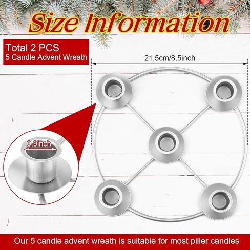 1 Pack Christmas Advent Wreath Candle Holder 5 Candle 8.5 Inch Advent Wreath Ring Table Decoration Xmas Metal Ring for Christmas Holiday Home Decor (Gold) in Saudi Arabia