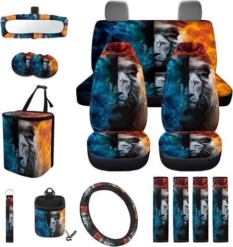 CLOHOMIN Aztec Western Car Seat Cover Set of 15 Geometric Auto Steering Wheel Cover Seat Belt Strap Pad Cup Holder Trash Bag Air Vent Organizer Rear View Mirror Protector Keychain in Kuwait
