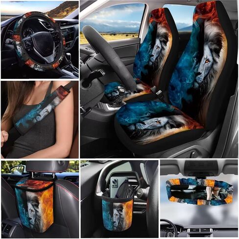 CLOHOMIN Aztec Western Car Seat Cover Set of 15 Geometric Auto Steering Wheel Cover Seat Belt Strap Pad Cup Holder Trash Bag Air Vent Organizer Rear View Mirror Protector Keychain in Kuwait