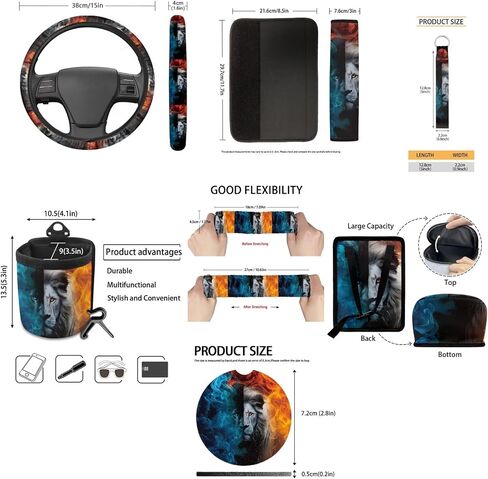 CLOHOMIN Aztec Western Car Seat Cover Set of 15 Geometric Auto Steering Wheel Cover Seat Belt Strap Pad Cup Holder Trash Bag Air Vent Organizer Rear View Mirror Protector Keychain in Kuwait