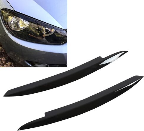 MK6 Headlights Eyebrows 2PCS Front Headlight Eye Lid Left Right Glossy Black Modification Replacement for 6 MK6 2008‑2012 in Saudi Arabia