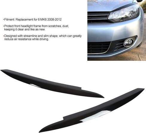 MK6 Headlights Eyebrows 2PCS Front Headlight Eye Lid Left Right Glossy Black Modification Replacement for 6 MK6 2008‑2012 in Saudi Arabia
