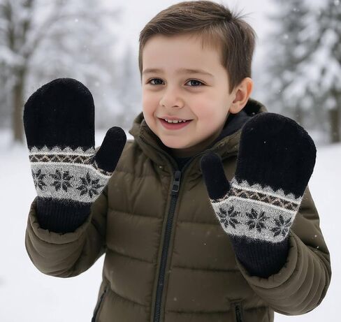 Kids-Winter-Mittens Boys-Girls-Girls Outdoor-Warm-Soft Snowflakes-Gloves Stretchy for 5-10years Kids in Saudi Arabia