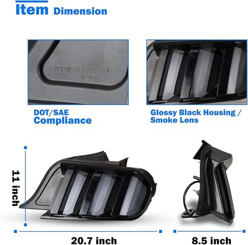 مجموعة مصابيح LED الخلفية من WOLFSTORM، شفافة، متوافقة مع 2015-2023 Ford Mustang Coupe، قابلة للتحويل، Shelby GT350، GT500، تصميم خاص، توافق DOT/SAE in Kuwait