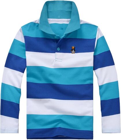 Boys Long Sleeve Pique Polo Shirts Cozy Performance Collared Neckline Comfort Stretch Golf Shirt Strip School Uniforms Shirts in Saudi Arabia