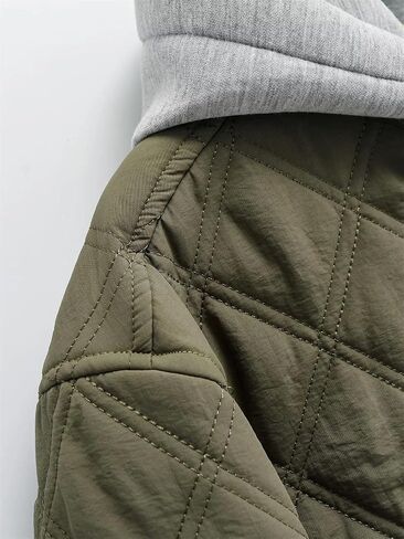 Women's Fake Two Piece Splicing Hooded Long Sleeve Diamond Pattern Quilted Jacket Coat Casual Streetwear Style in Saudi Arabia