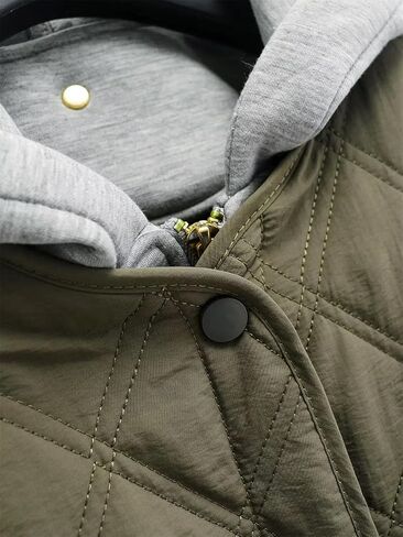 Women's Fake Two Piece Splicing Hooded Long Sleeve Diamond Pattern Quilted Jacket Coat Casual Streetwear Style in Saudi Arabia