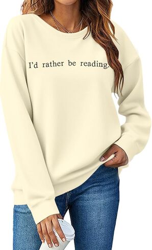 DUTUT Bookworm Embroidered Sweatshirt for Women: I'd Rather Be Reading Sweatshirts Long Sleeves Top Reading Lover Gift in Kuwait