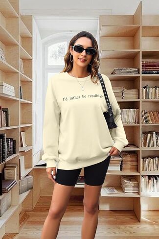 DUTUT Bookworm Embroidered Sweatshirt for Women: I'd Rather Be Reading Sweatshirts Long Sleeves Top Reading Lover Gift in Kuwait