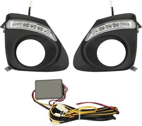 HECASA Fog Light Bezel W/LED Compatible with 2011-2013 Toyota Corolla Daytime Running Light DRL Front Bumper Signal Fog Lamp Cover Trims Black Left & Right in Saudi Arabia