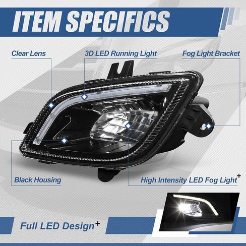 مصابيح الضباب LED الكاملة من Auto Dynasty متوافقة مع 2018-2024 Freightliner Cascadia، مصابيح الضباب الأمامية ثلاثية الأبعاد LED DRL للقيادة، جانب السائق والراكب، غطاء أسود in Saudi Arabia