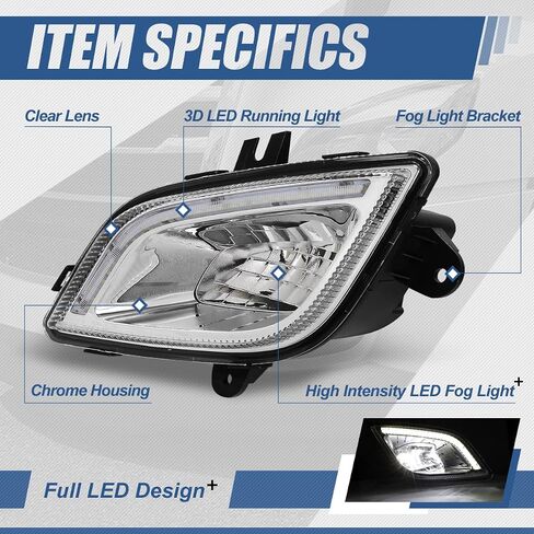 Auto Dynasty Full LED Fog lights Compatible with 2018-2024 Freightliner Cascadia, 3D LED DRL Front Bumper Driving Fog Light Lamps, Driver and Passenger Side, Black Housing in Saudi Arabia
