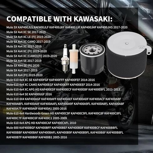 49065-2078 Oil Filter+11029-1004 Air Filter+Spark Plug+49019-1055 Fuel Filter Tune Up Kit Compatible with Kawasaki Mule 500 520 550 600 610 2500 2510 2520 Mule SX 4x4 SE XC 49065-2057 490652071 in Saudi Arabia