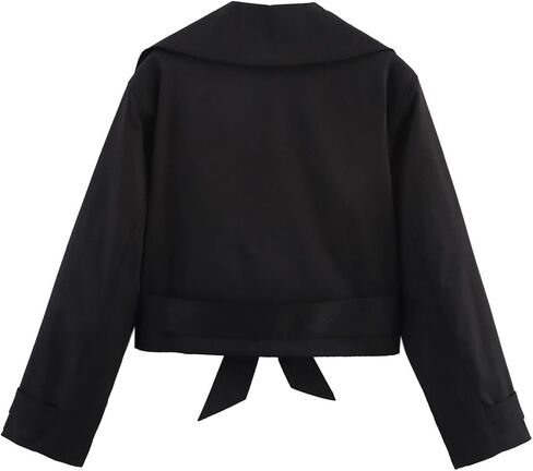 Xunger Women's Stylish Short Trench Coat Bow Belt Casual Long Sleeve Jacket Lightweight Spring Fall Windbreaker with Pockets in Kuwait