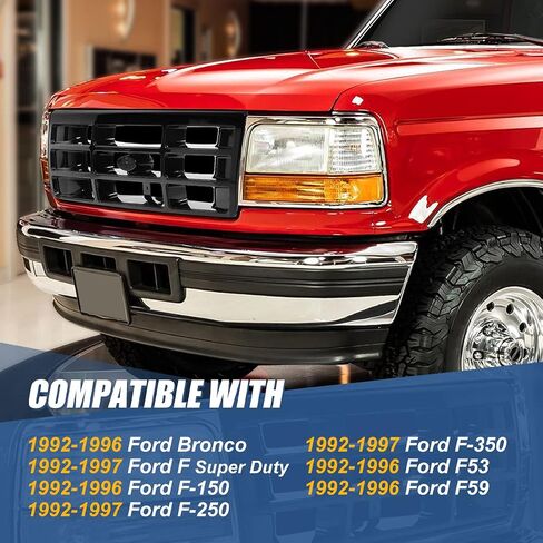 Auto Dynasty Factory Style Front Bumper Grill Grille Compatible with Ford Bronco F150 F250 F350 F53 F59 F-Series Super Duty 1992-1997, Polished Chrome in Saudi Arabia