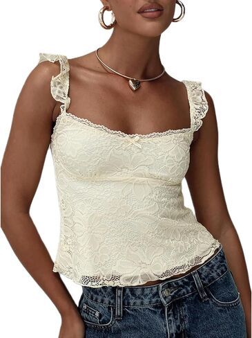 Women Lace Camisole Tank Tops Y2k Spaghetti Strap Cami Going Out Top in Saudi Arabia