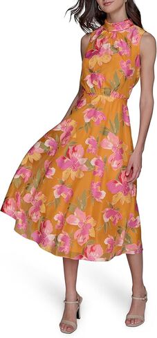 KARL LAGERFELD Womens Sleeveless Roll Neck Cinch Waist Midi Dress in Saudi Arabia