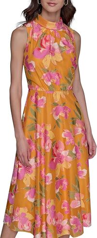 KARL LAGERFELD Womens Sleeveless Roll Neck Cinch Waist Midi Dress in Saudi Arabia