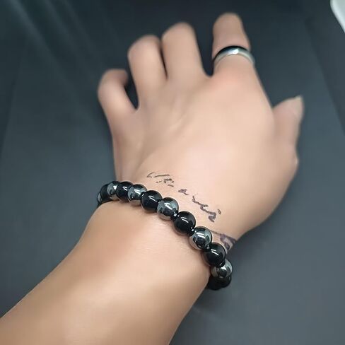 سوار جذب المال مع عين النمر الهيماتيت حجر السج الأسود - سوار الصداقة أساور حماية المجوهرات المطرزة in Saudi Arabia
