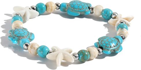 سوار مرن من خرز نجم البحر السلحفاة، سوار الشاطئ باللونين الأزرق والأبيض للرجال والنساء in Kuwait