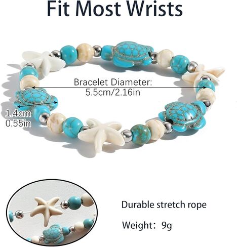 سوار مرن من خرز نجم البحر السلحفاة، سوار الشاطئ باللونين الأزرق والأبيض للرجال والنساء in Kuwait