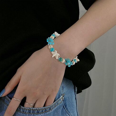 سوار مرن من خرز نجم البحر السلحفاة، سوار الشاطئ باللونين الأزرق والأبيض للرجال والنساء in Kuwait