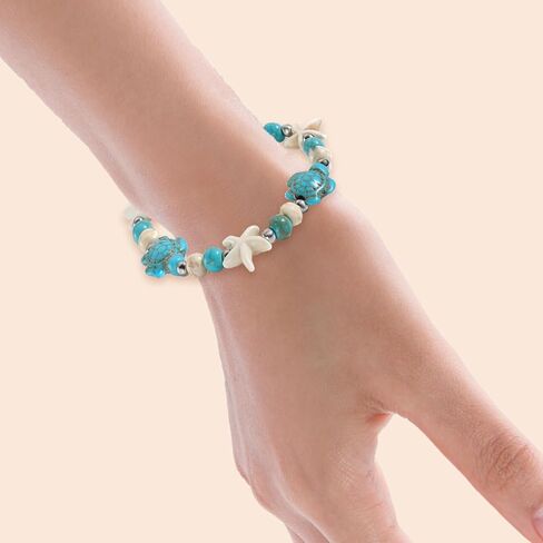 سوار مرن من خرز نجم البحر السلحفاة، سوار الشاطئ باللونين الأزرق والأبيض للرجال والنساء in Kuwait