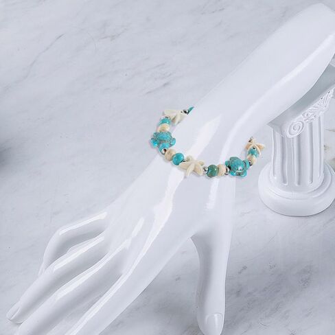 سوار مرن من خرز نجم البحر السلحفاة، سوار الشاطئ باللونين الأزرق والأبيض للرجال والنساء in Kuwait