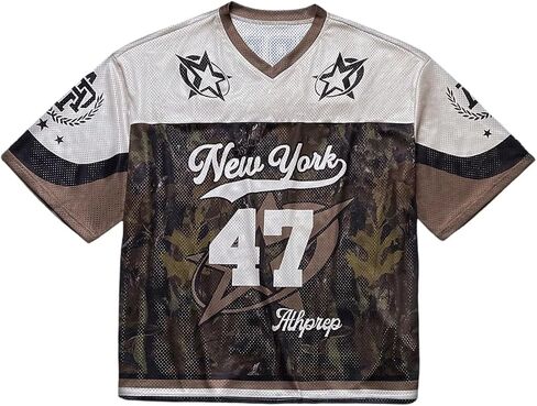 تي شيرت رجالي Y2k Camo Tee جرافيك لكرة القدم من الجيرسيه بأكمام قصيرة ورقبة على شكل V صيفي تي شيرت علوي ملابس الشارع in Saudi Arabia