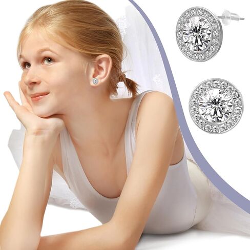 Rhinestone Earrings 3 Pairs Round Shaped Acrylic Stone Inside Crystal Halo Stud Earrings for Dance Competitions Stage Opera Performance Wedding Earring Jewelry (Silver) in Saudi Arabia