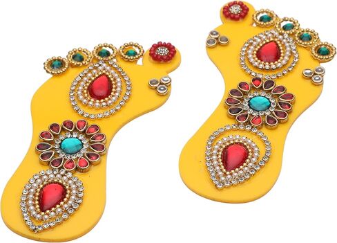 Yellow Laxmi Charan Paduka Feet Pagla Floor Rangoli for Indian Traditional Festival Diwali Decorations for Door Wall Floor House Office Home (Length :-4" Each) Gift Return/Good Luck, (1 Pair) in Saudi Arabia