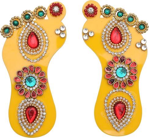 Yellow Laxmi Charan Paduka Feet Pagla Floor Rangoli for Indian Traditional Festival Diwali Decorations for Door Wall Floor House Office Home (Length :-4" Each) Gift Return/Good Luck, (1 Pair) in Saudi Arabia