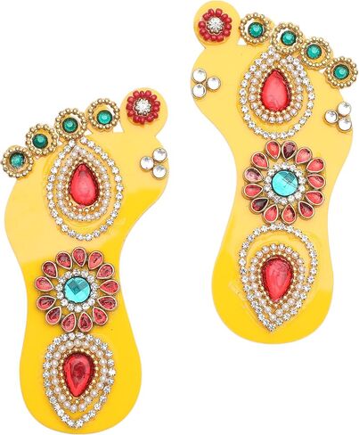 Yellow Laxmi Charan Paduka Feet Pagla Floor Rangoli for Indian Traditional Festival Diwali Decorations for Door Wall Floor House Office Home (Length :-4" Each) Gift Return/Good Luck, (1 Pair) in Saudi Arabia