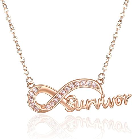 Breast Cancer Gifts for Woman Sterling Silver Breast Cancer Necklace Awareness Rose Gold Plated Ribbon Necklace Jewelry in Saudi Arabia