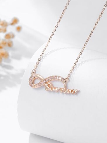 Breast Cancer Gifts for Woman Sterling Silver Breast Cancer Necklace Awareness Rose Gold Plated Ribbon Necklace Jewelry in Saudi Arabia