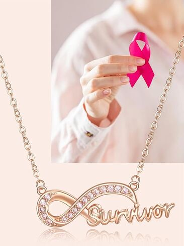 Breast Cancer Gifts for Woman Sterling Silver Breast Cancer Necklace Awareness Rose Gold Plated Ribbon Necklace Jewelry in Saudi Arabia