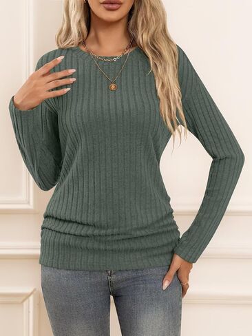 Bliwov قمصان طويلة الأكمام للنساء أزياء الخريف وتتسابق CrewNeck القمم الجانبين Ruched بلوفر شتوي البلوزات تونك الملابس in Kuwait