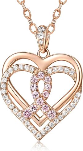 Breast Cancer Gifts for Woman Sterling Silver Breast Cancer Necklace Awareness Rose Gold Plated Ribbon Necklace Jewelry in Saudi Arabia