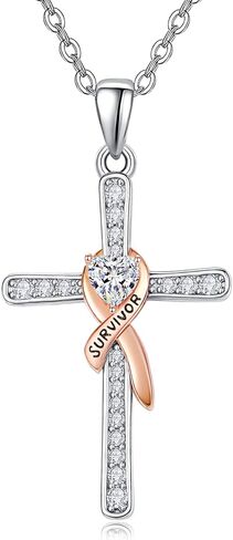 Breast Cancer Gifts for Woman Sterling Silver Breast Cancer Necklace Awareness Rose Gold Plated Ribbon Necklace Jewelry in Saudi Arabia