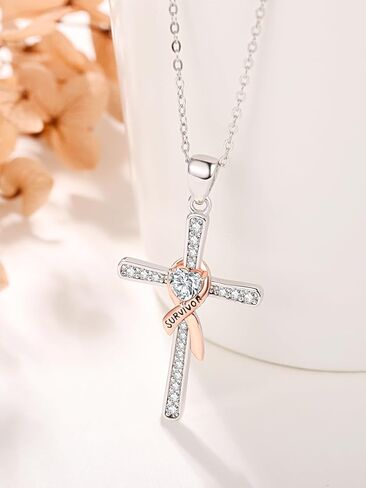 Breast Cancer Gifts for Woman Sterling Silver Breast Cancer Necklace Awareness Rose Gold Plated Ribbon Necklace Jewelry in Saudi Arabia