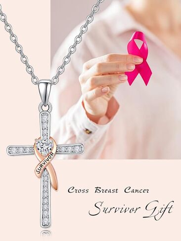 Breast Cancer Gifts for Woman Sterling Silver Breast Cancer Necklace Awareness Rose Gold Plated Ribbon Necklace Jewelry in Saudi Arabia