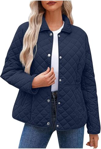 Womens Oversized Puffer Jacket Lightweight Button Down Quilted Jackets Winter Long Sleeve Outwear Coats With Pockets in Saudi Arabia