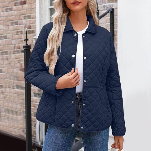 Womens Oversized Puffer Jacket Lightweight Button Down Quilted Jackets Winter Long Sleeve Outwear Coats With Pockets in Saudi Arabia