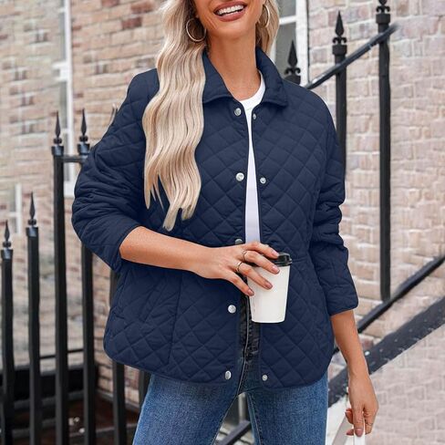 Womens Oversized Puffer Jacket Lightweight Button Down Quilted Jackets Winter Long Sleeve Outwear Coats With Pockets in Saudi Arabia